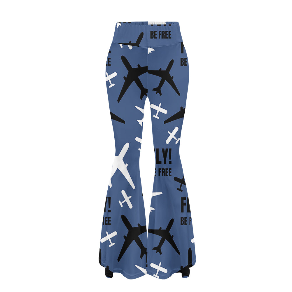 Fly Be Free Blue 2 Designed Women Yoga Flared Pants