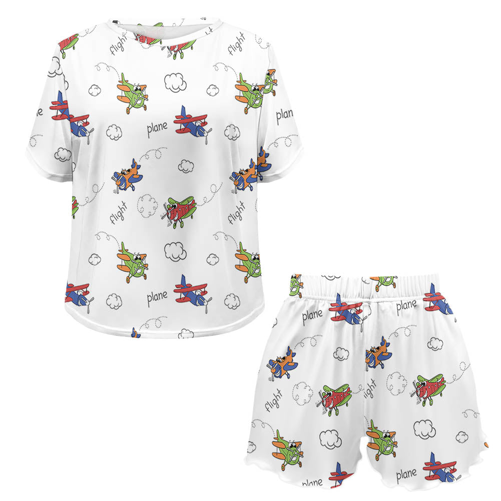 Colorful Cartoon Planes 2 Designed Women Summer Home Suits