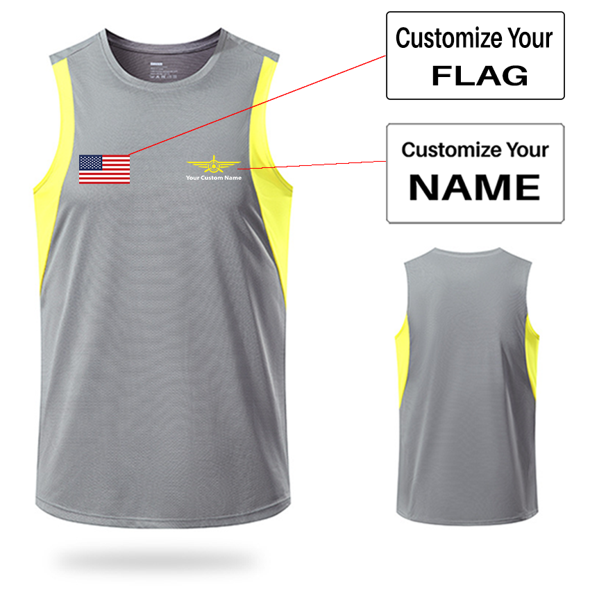 Your Custom Name & Flag (Badge 3) Designed Sleveless Quick Dry Sports Tank Tops