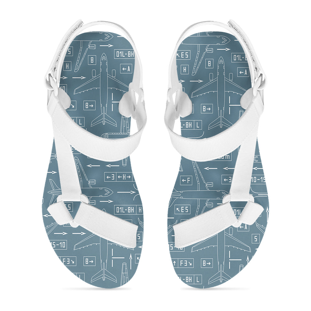 Jet Planes & Airport Signs Designed Open Toe Sandals (Slippers)