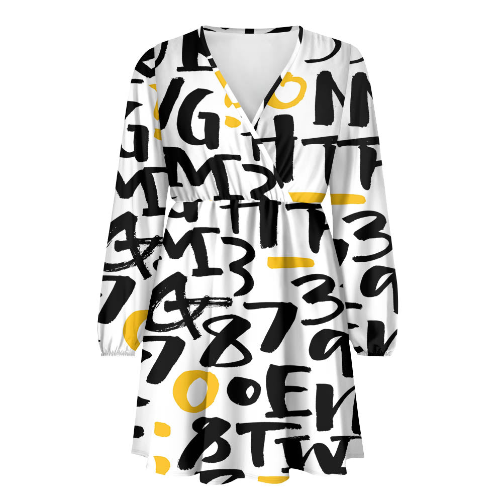 Mixed Letters Designed Women V-neck Dress