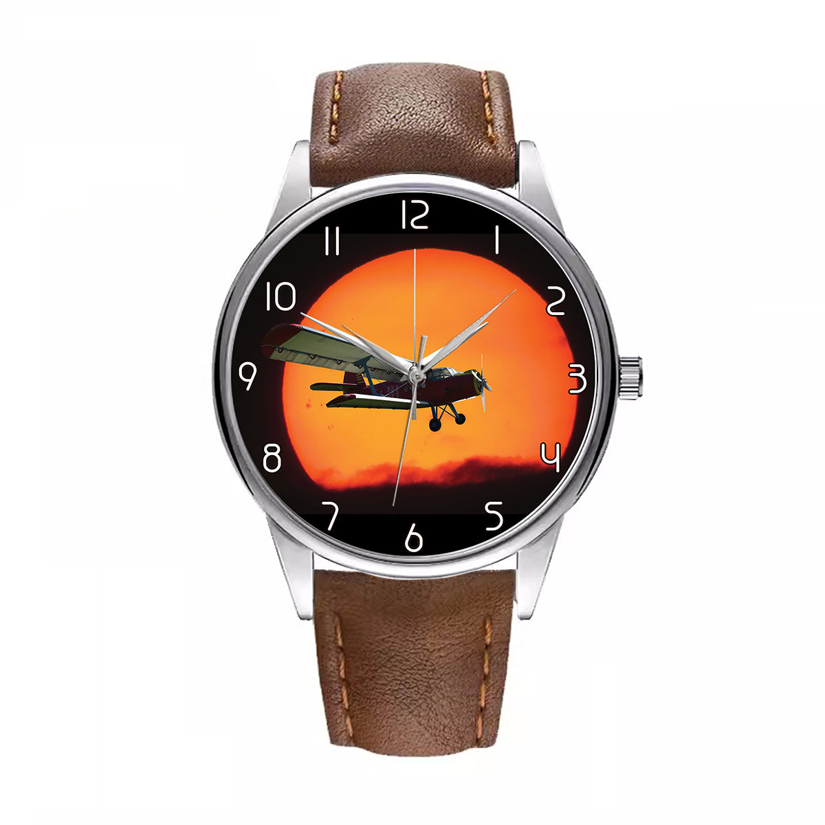 Amazing Antonov-2 With Sunset Designed Fashion Leather Strap Watches