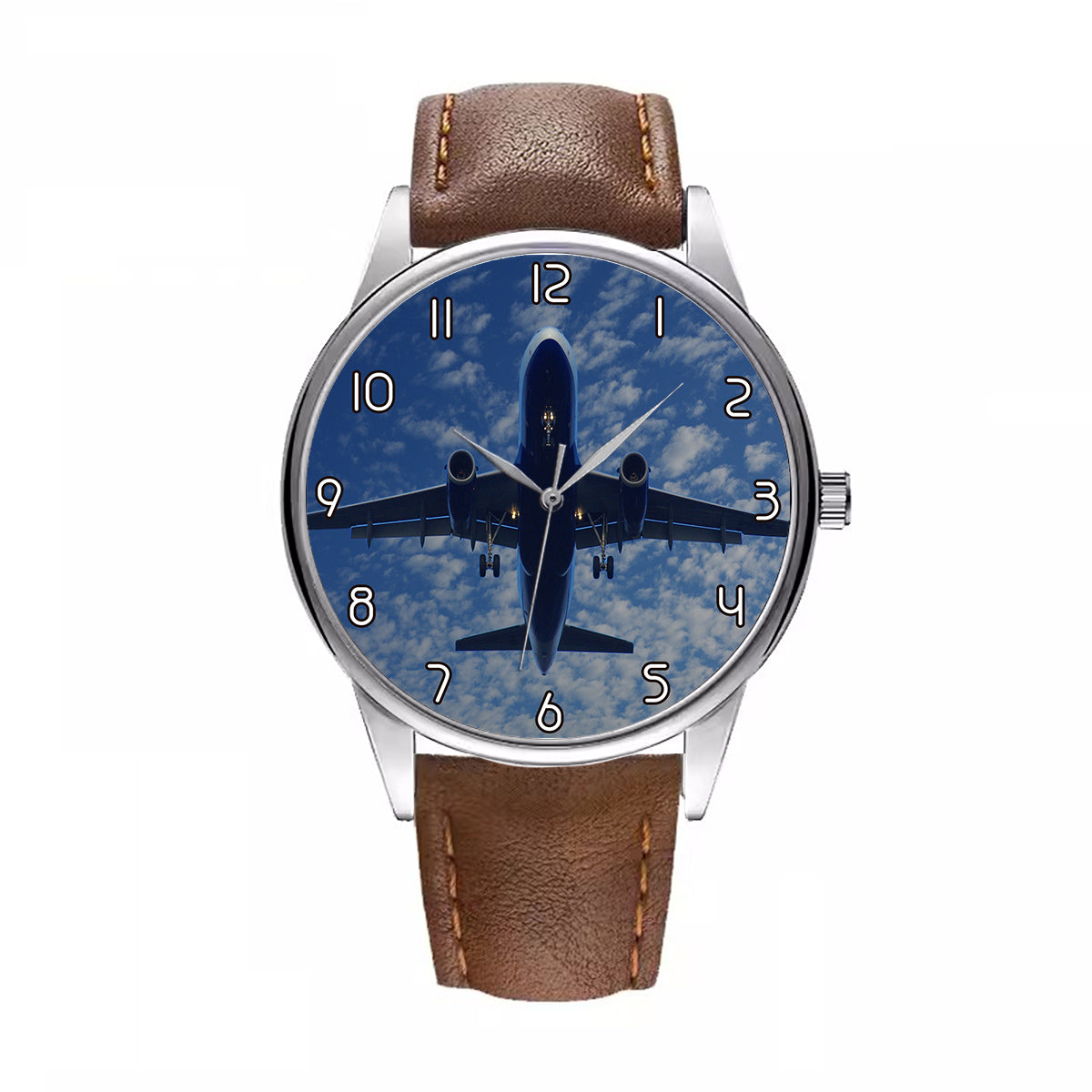 Airplane From Below Designed Fashion Leather Strap Watches