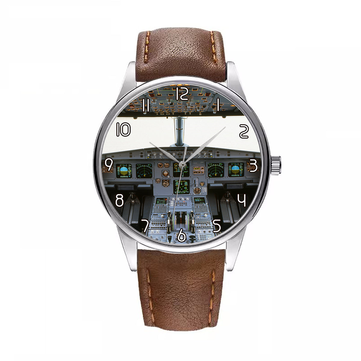 Airbus A320 Cockpit (Wide) Designed Fashion Leather Strap Watches