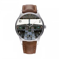 Thumbnail for Airbus A320 Cockpit (Wide) Designed Fashion Leather Strap Watches