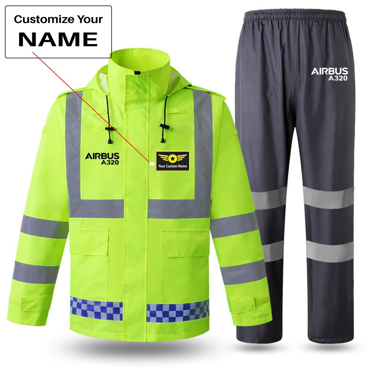 Airbus A320 & Text Designed Reflective Waterproof Rainsuit Set