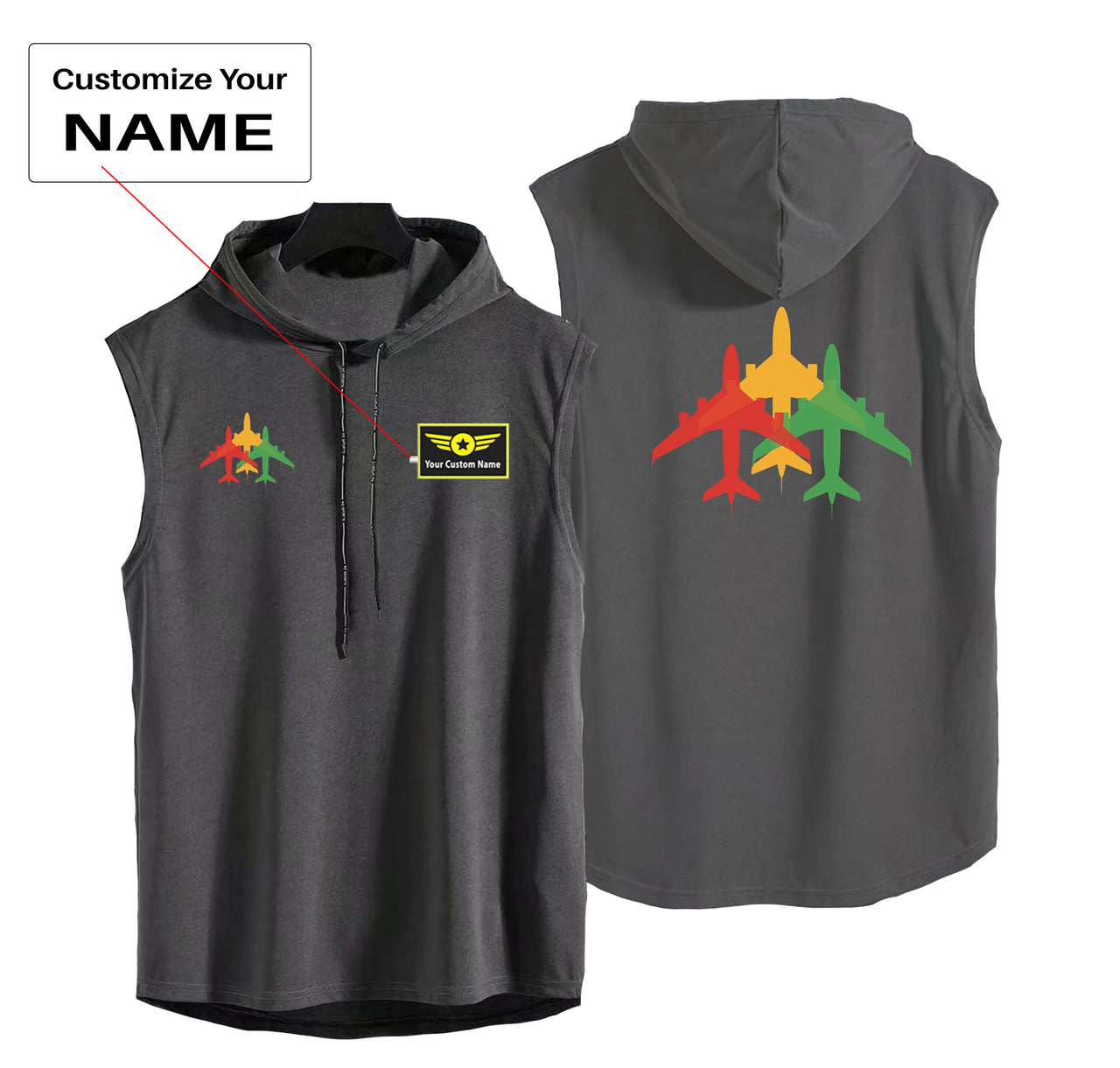 Colourful 3 Airplanes Designed Hooded Tank Tops