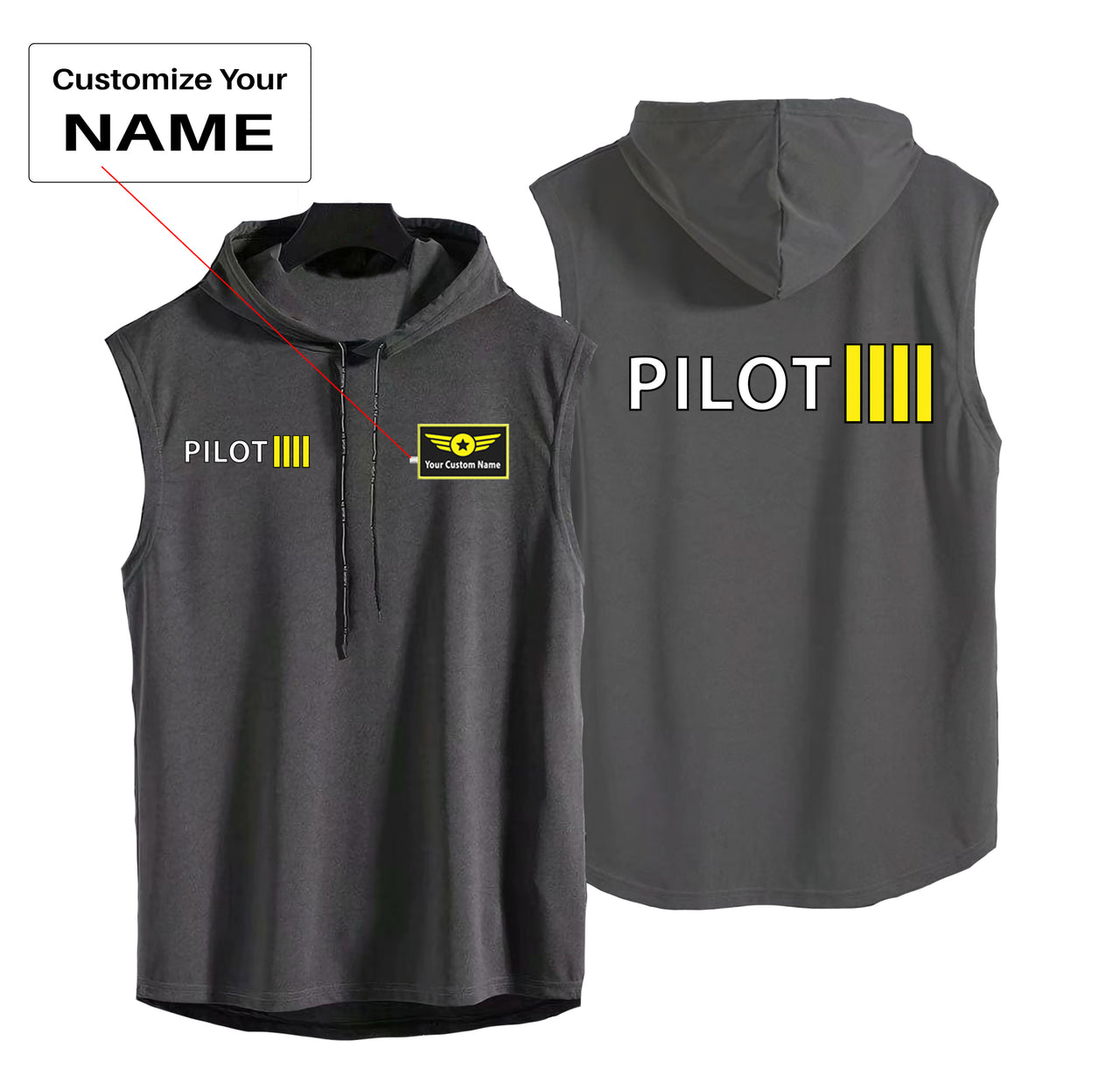 Pilot & Stripes (4 Lines) Designed Hooded Tank Tops