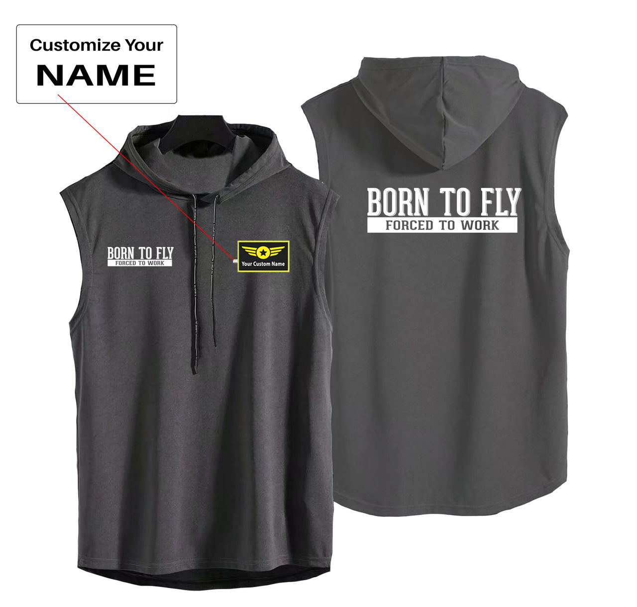 Born To Fly Forced To Work Designed Hooded Tank Tops