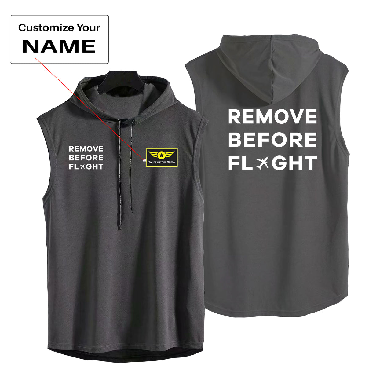 Remove Before Flight Designed Hooded Tank Tops