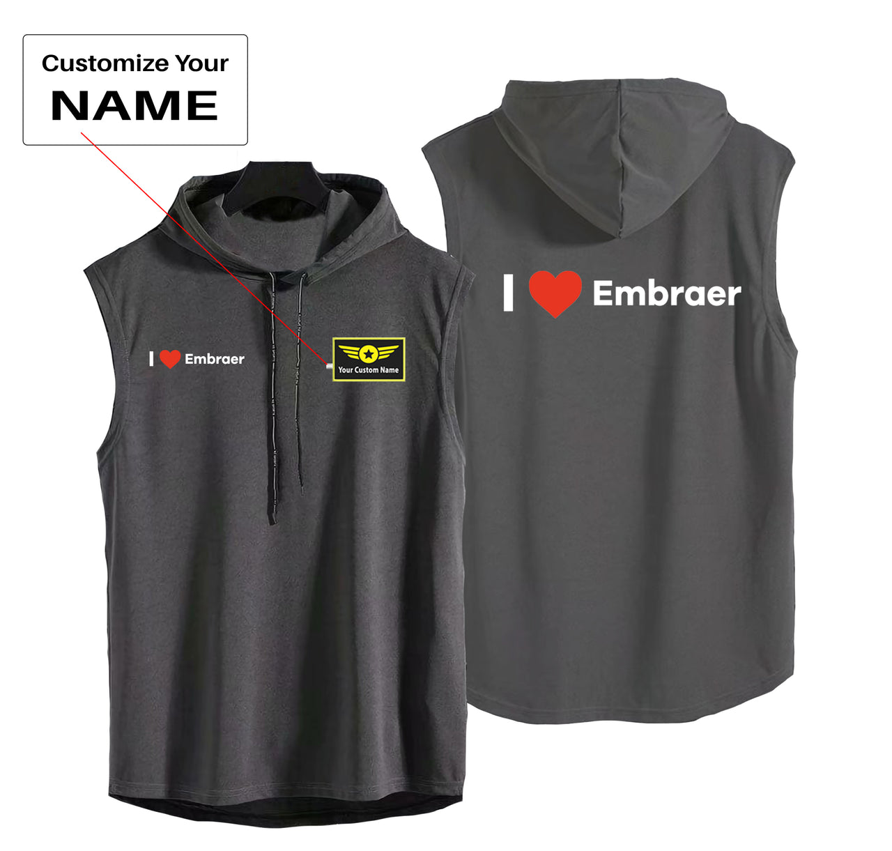 I Love Embraer Designed Hooded Tank Tops