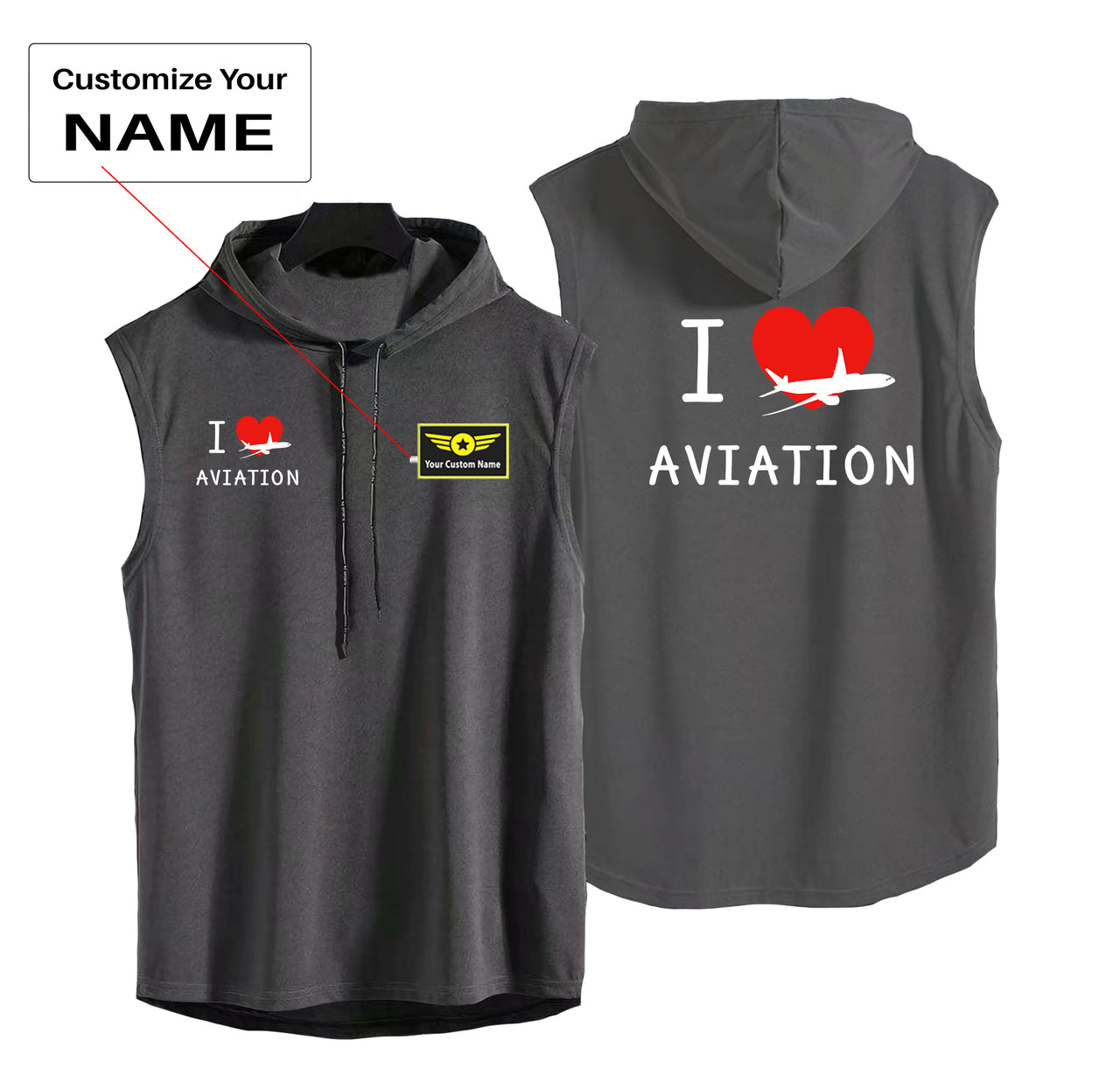 I Love Aviation Designed Hooded Tank Tops