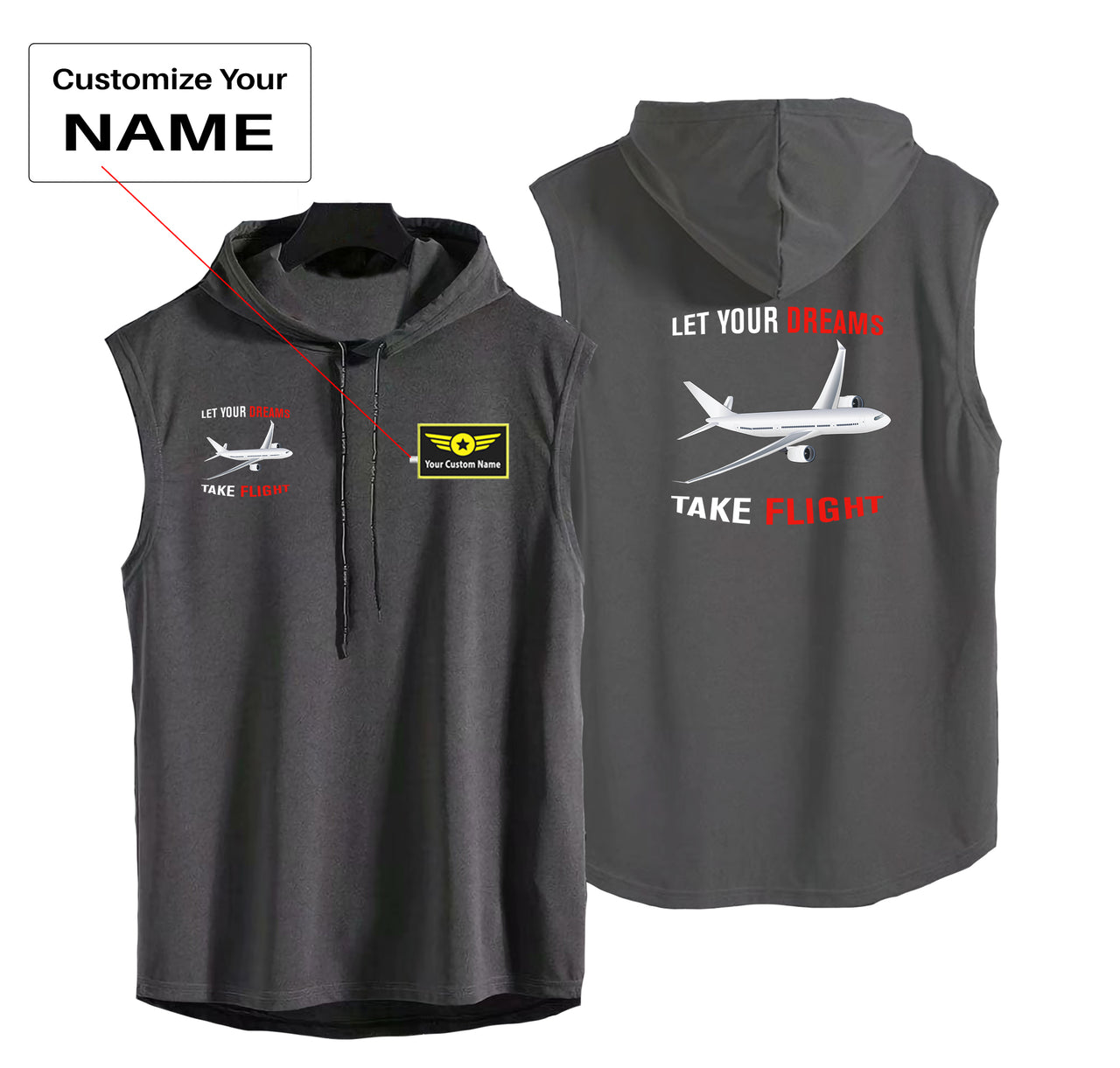 Let Your Dreams Take Flight Designed Hooded Tank Tops