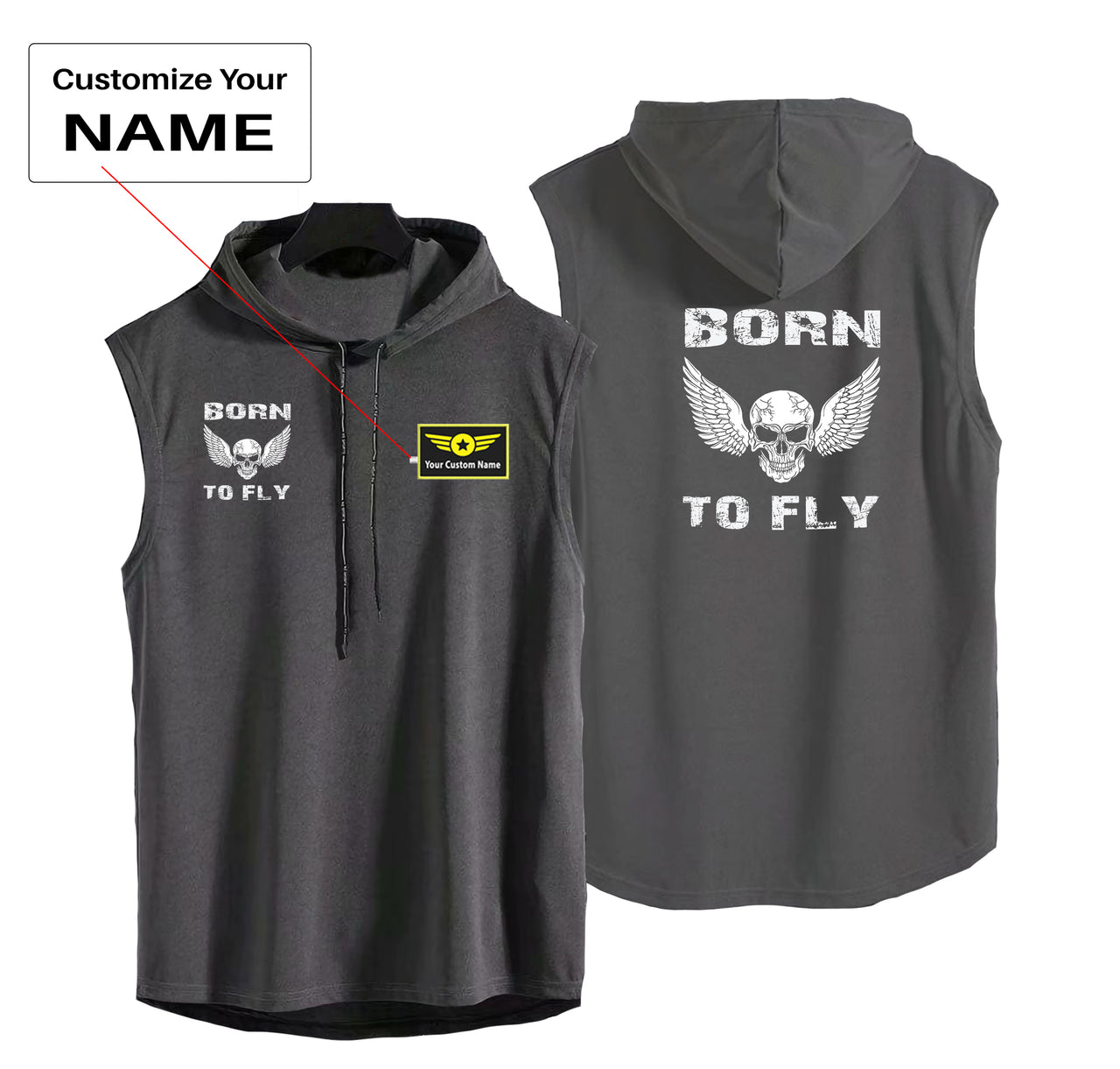 Born To Fly SKELETON Designed Hooded Tank Tops