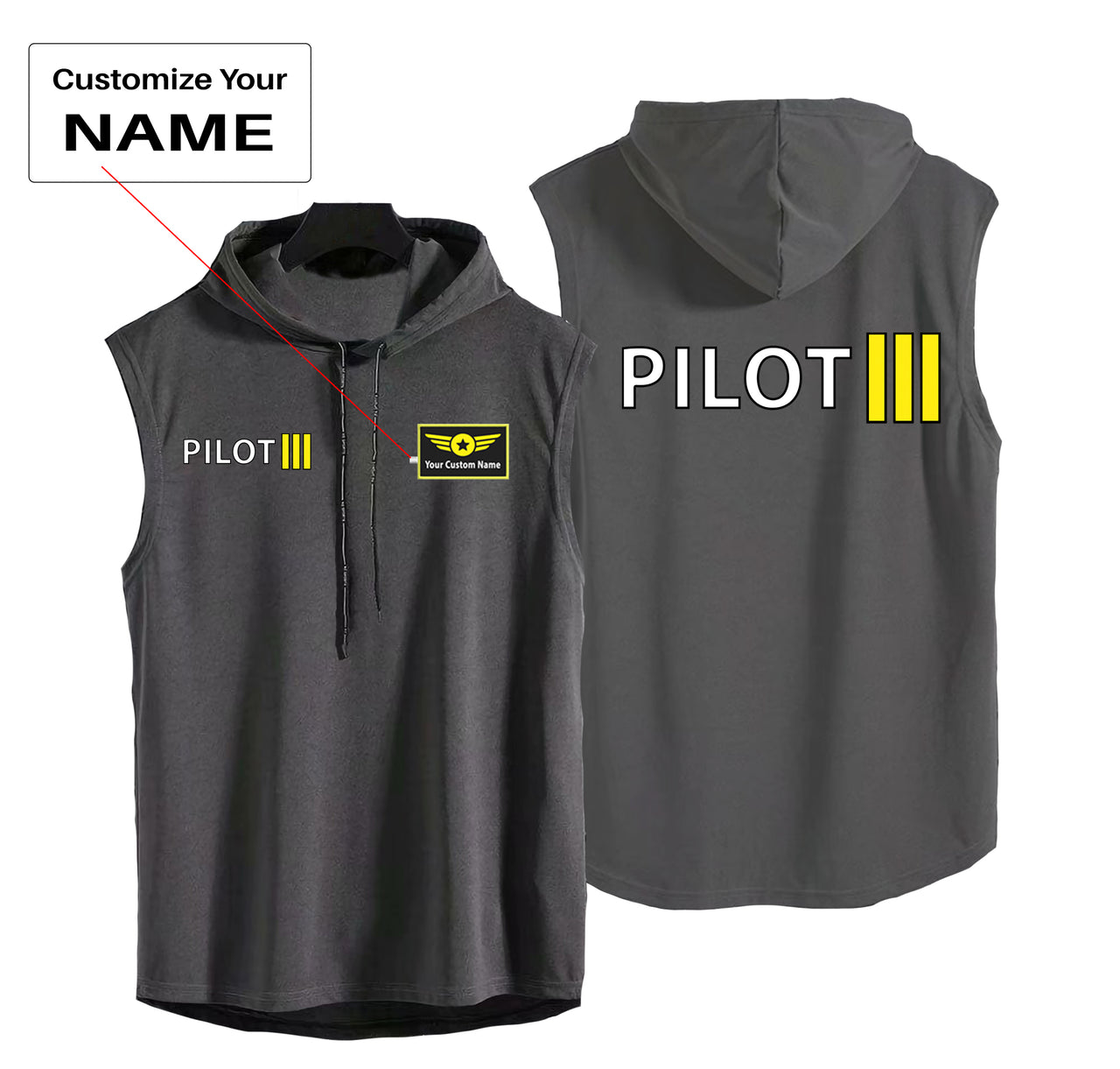 Pilot & Stripes (3 Lines) Designed Hooded Tank Tops