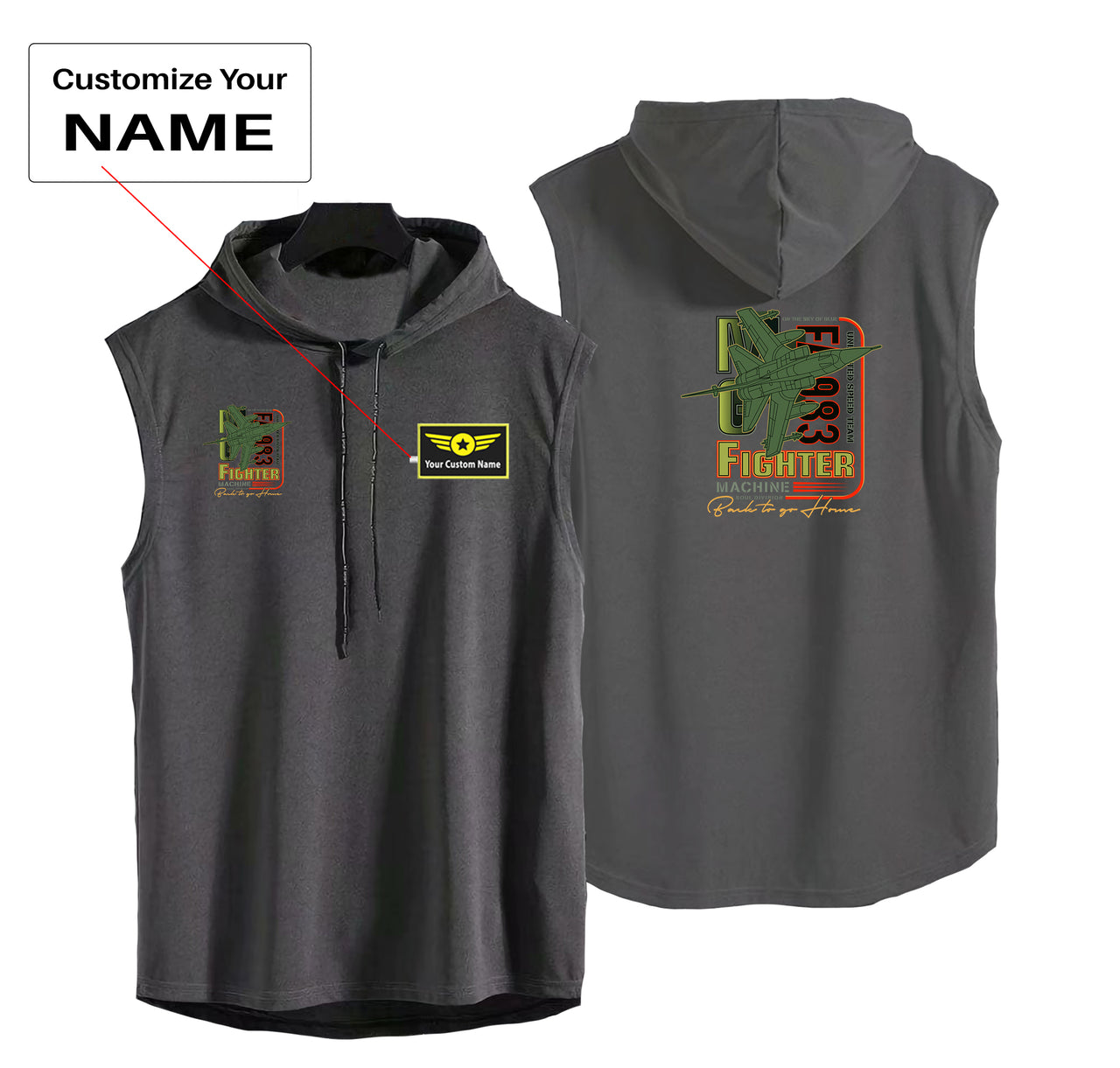 Fighter Machine Designed Hooded Tank Tops