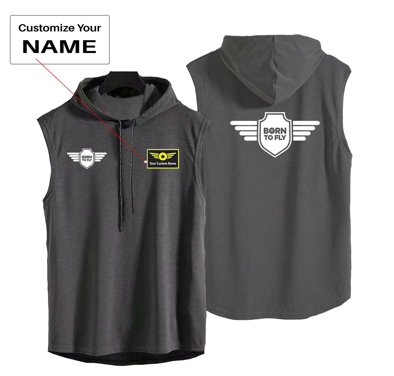 Born To Fly & Badge Designed Hooded Tank Tops