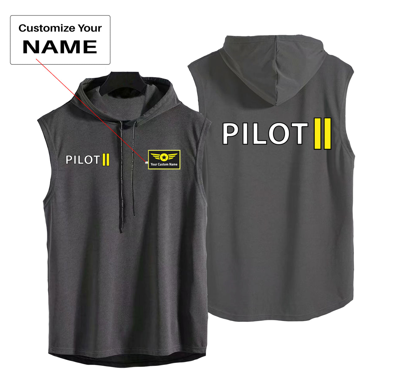 Pilot & Stripes (2 Lines) Designed Hooded Tank Tops