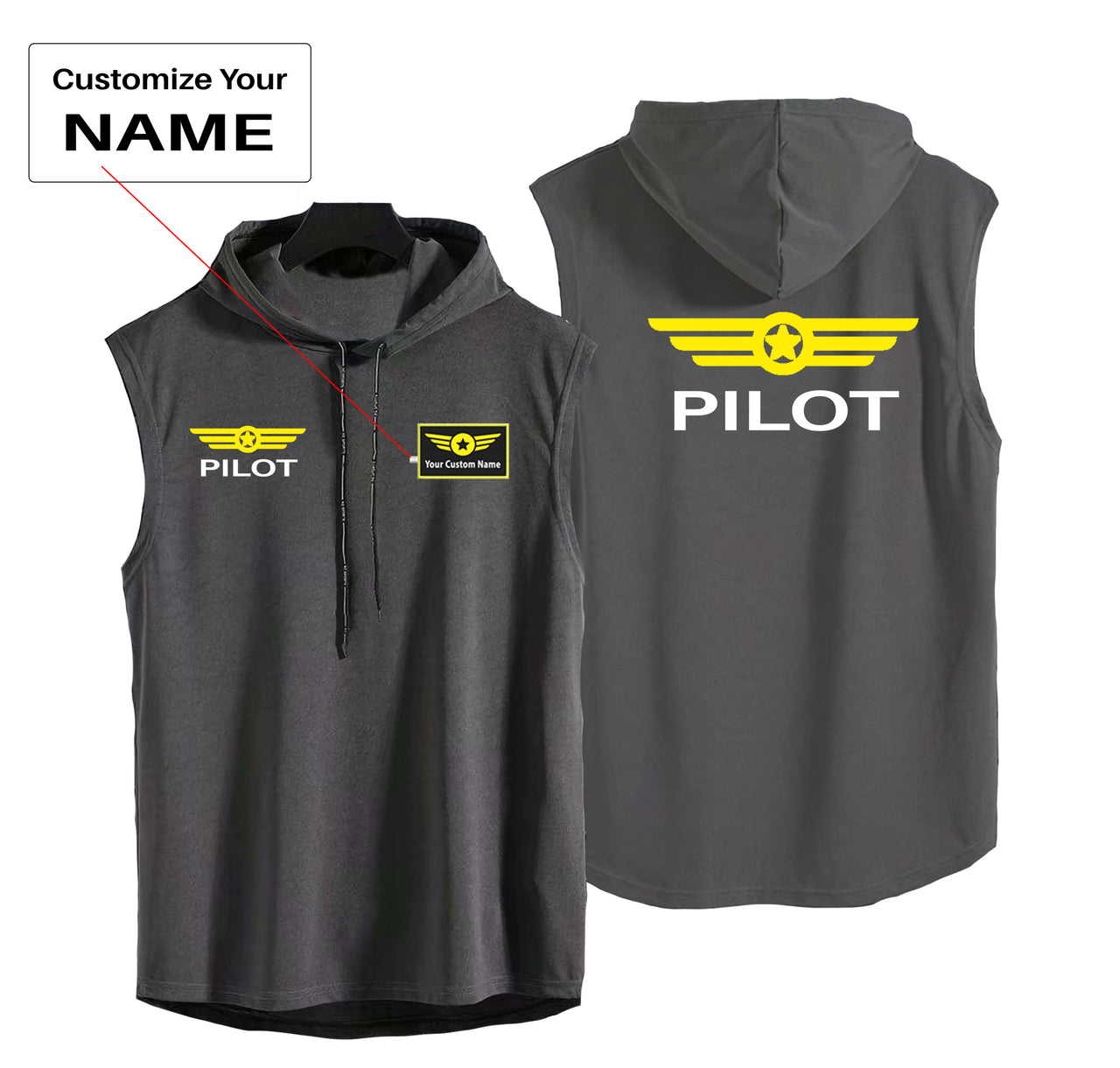 Pilot & Badge Designed Hooded Tank Tops