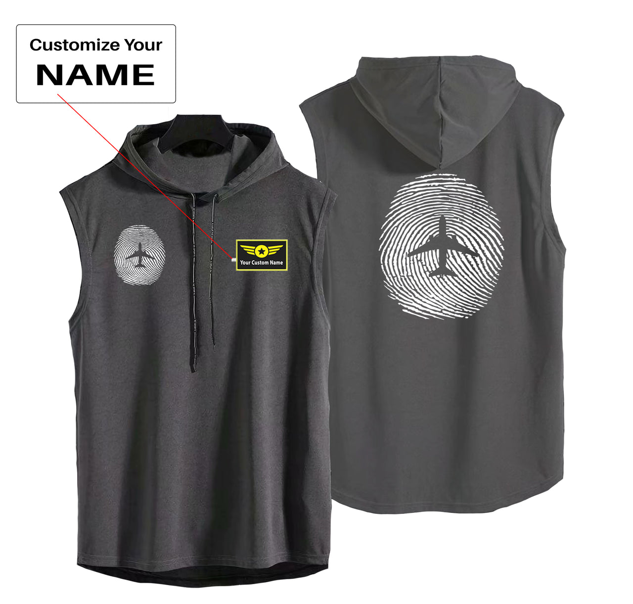 Aviation Finger Print Designed Hooded Tank Tops