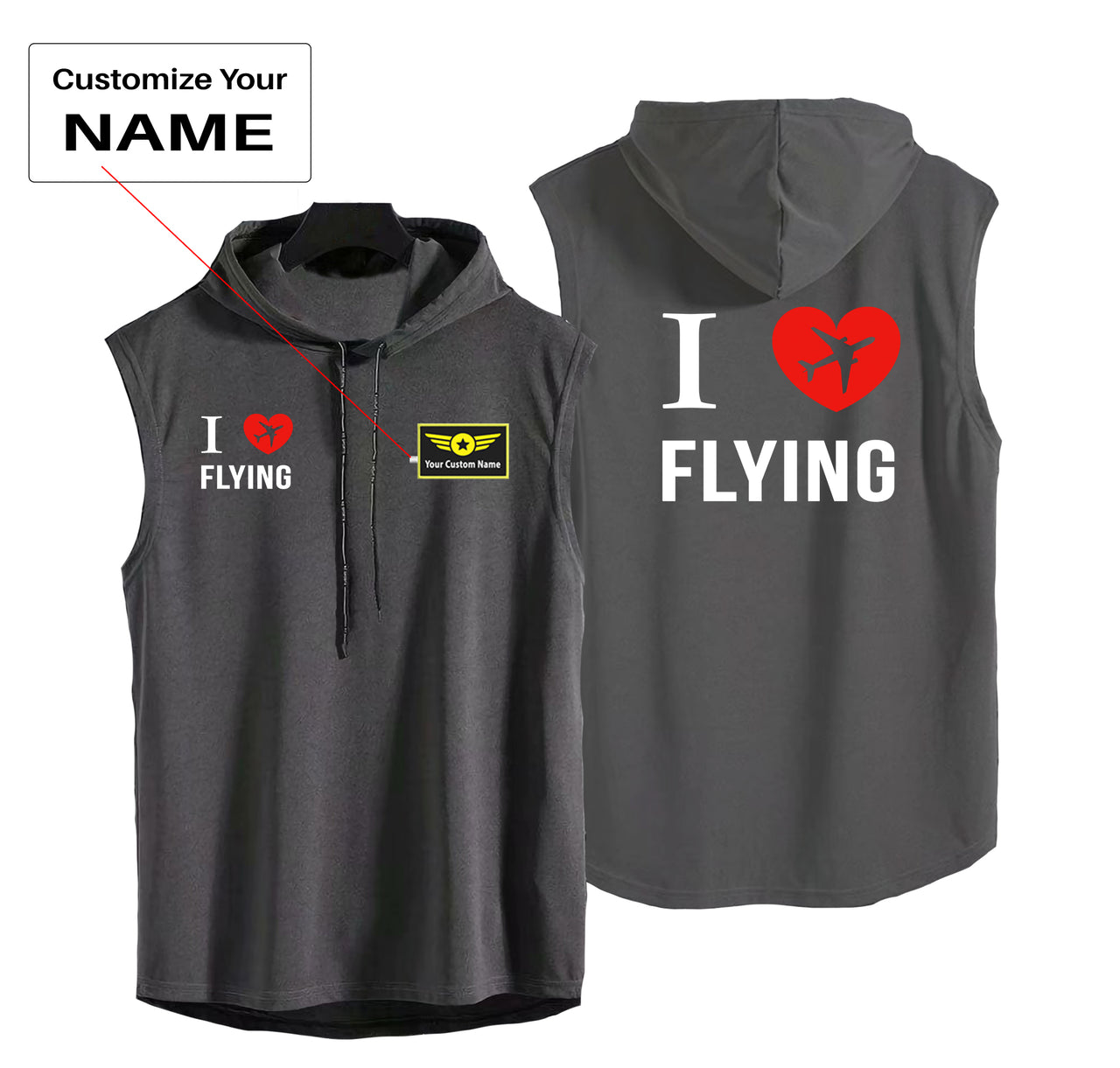 I Love Flying Designed Hooded Tank Tops