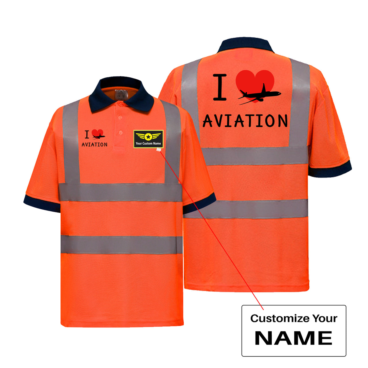 I Love Aviation Designed Reflective Polo T-Shirts