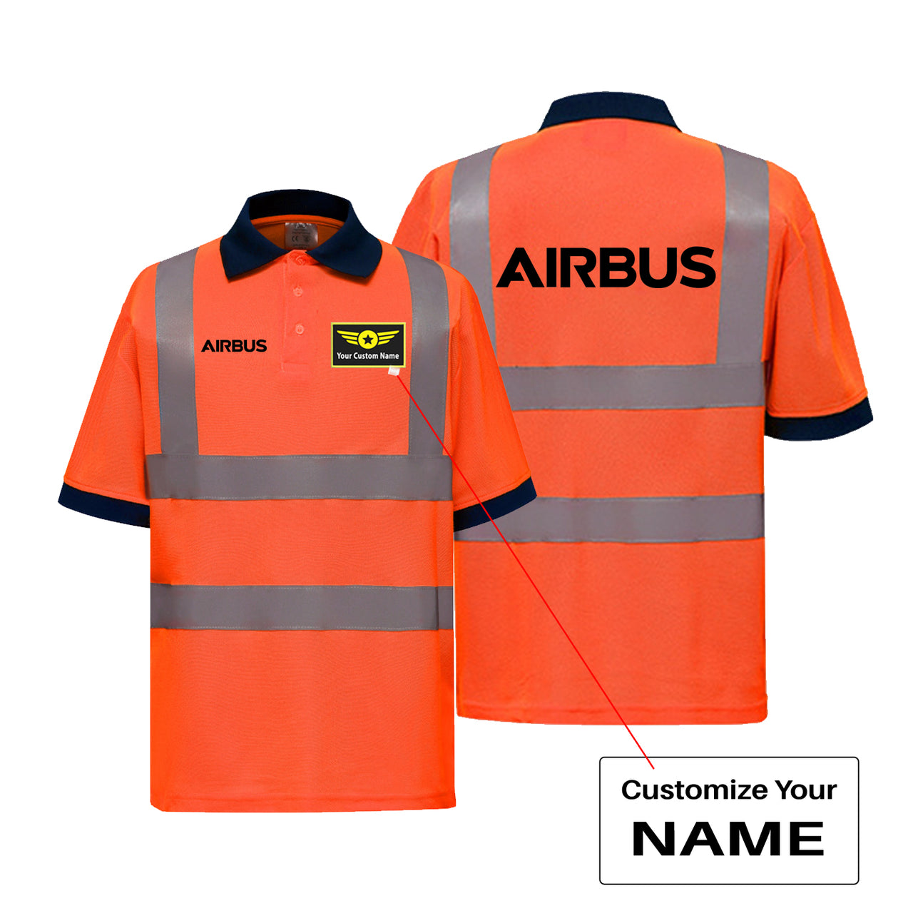 Airbus & Text Designed Reflective Polo T-Shirts