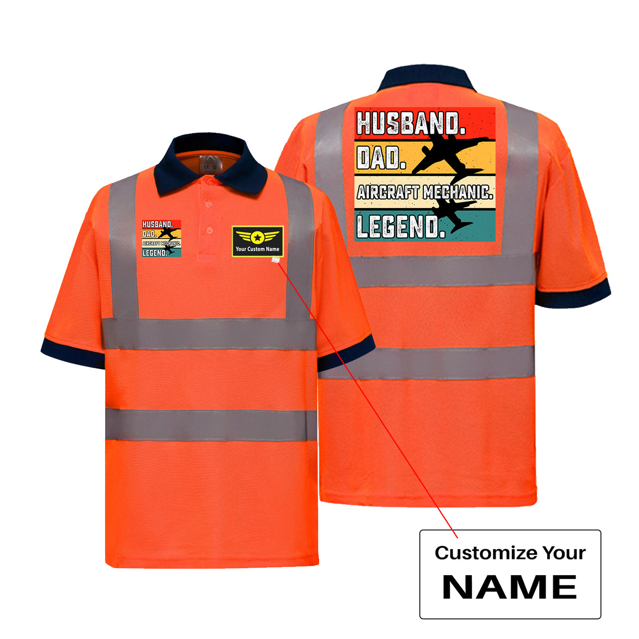 Husband & Dad & Aircraft Mechanic & Legend Designed Reflective Polo T-Shirts