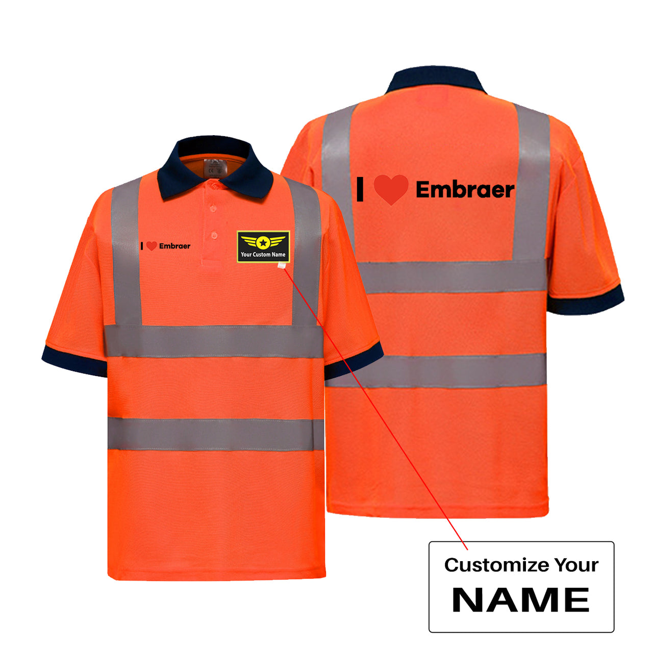 I Love Embraer Designed Reflective Polo T-Shirts