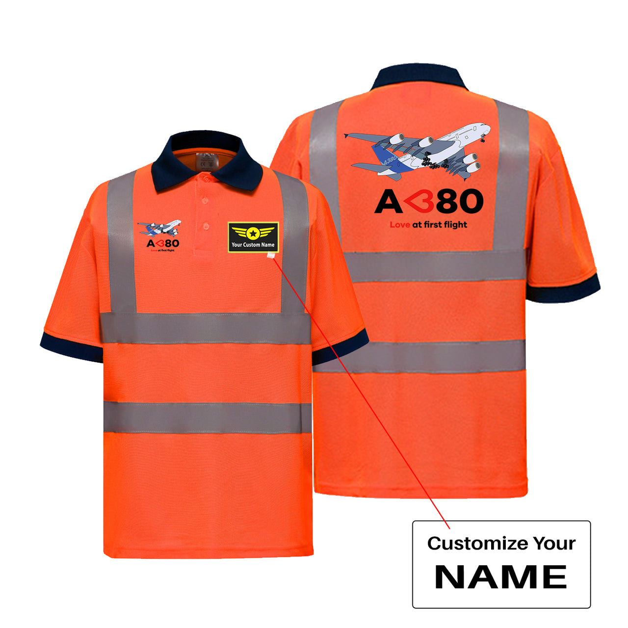 Airbus A380 Love at first flight Designed Reflective Polo T-Shirts