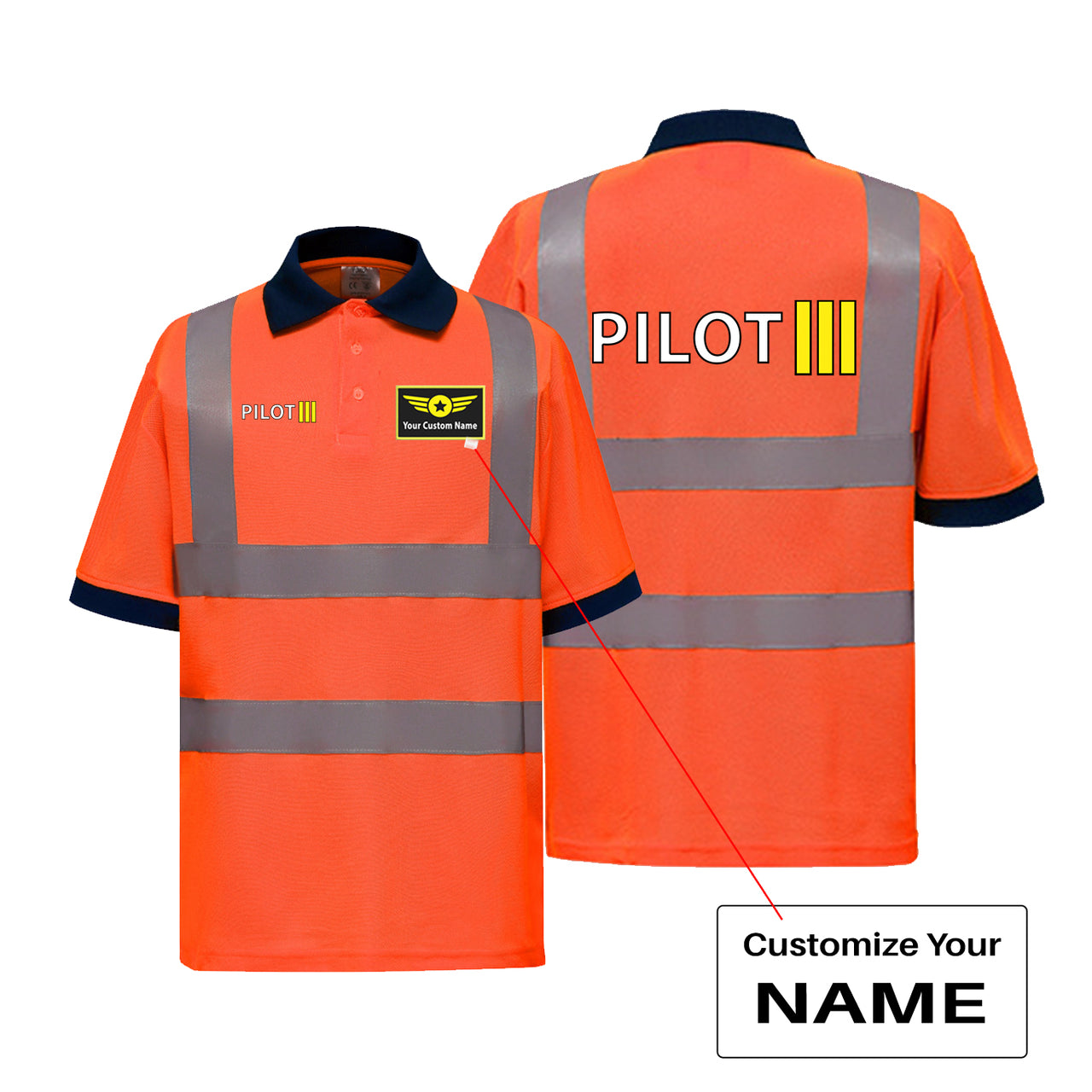 Pilot & Stripes (3 Lines) Designed Reflective Polo T-Shirts