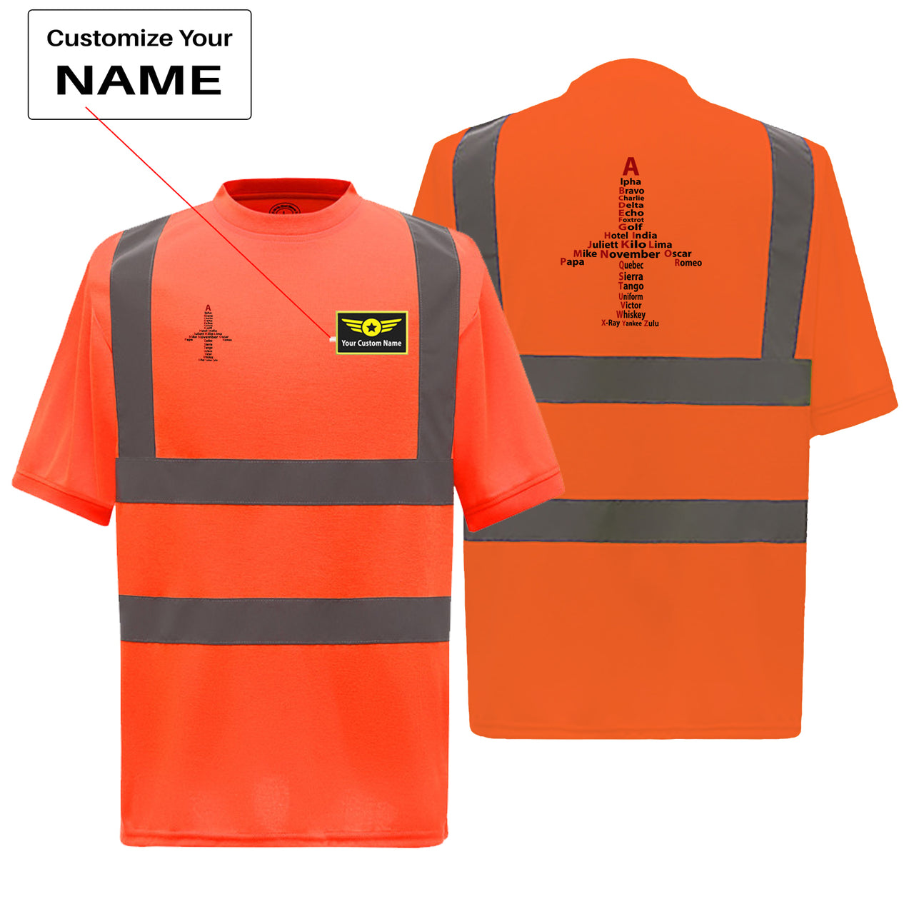 Airplane Shape Aviation Alphabet Designed Reflective T-Shirts