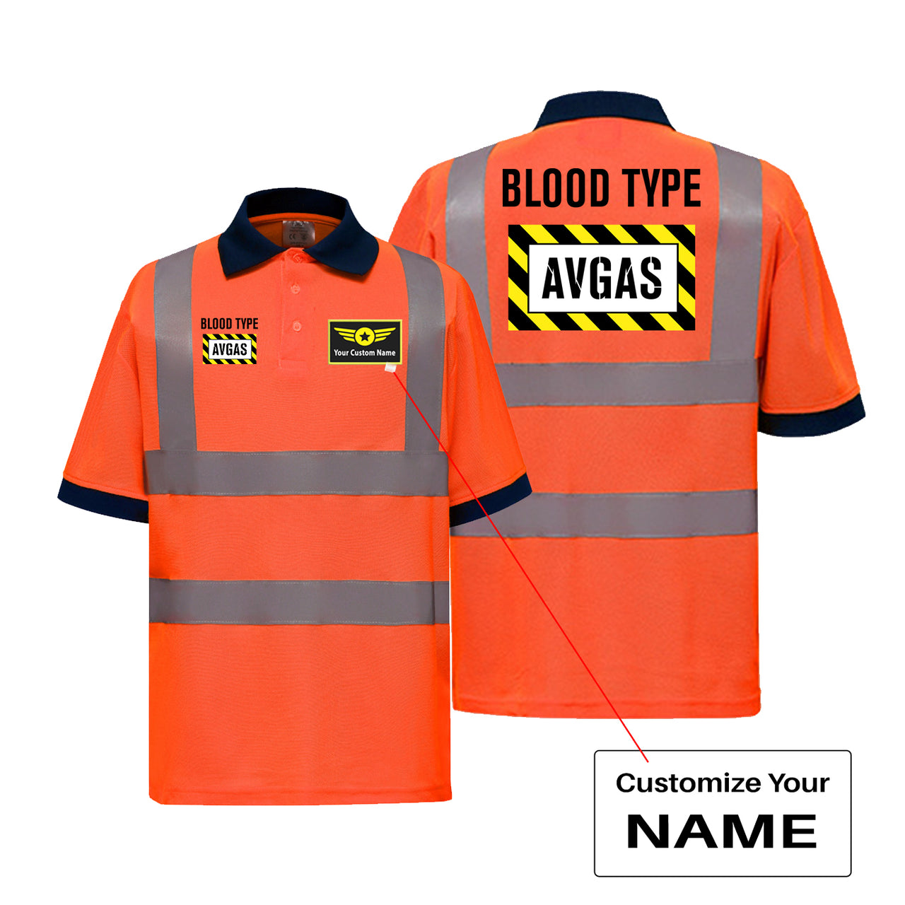 Blood Type AVGAS Designed Reflective Polo T-Shirts