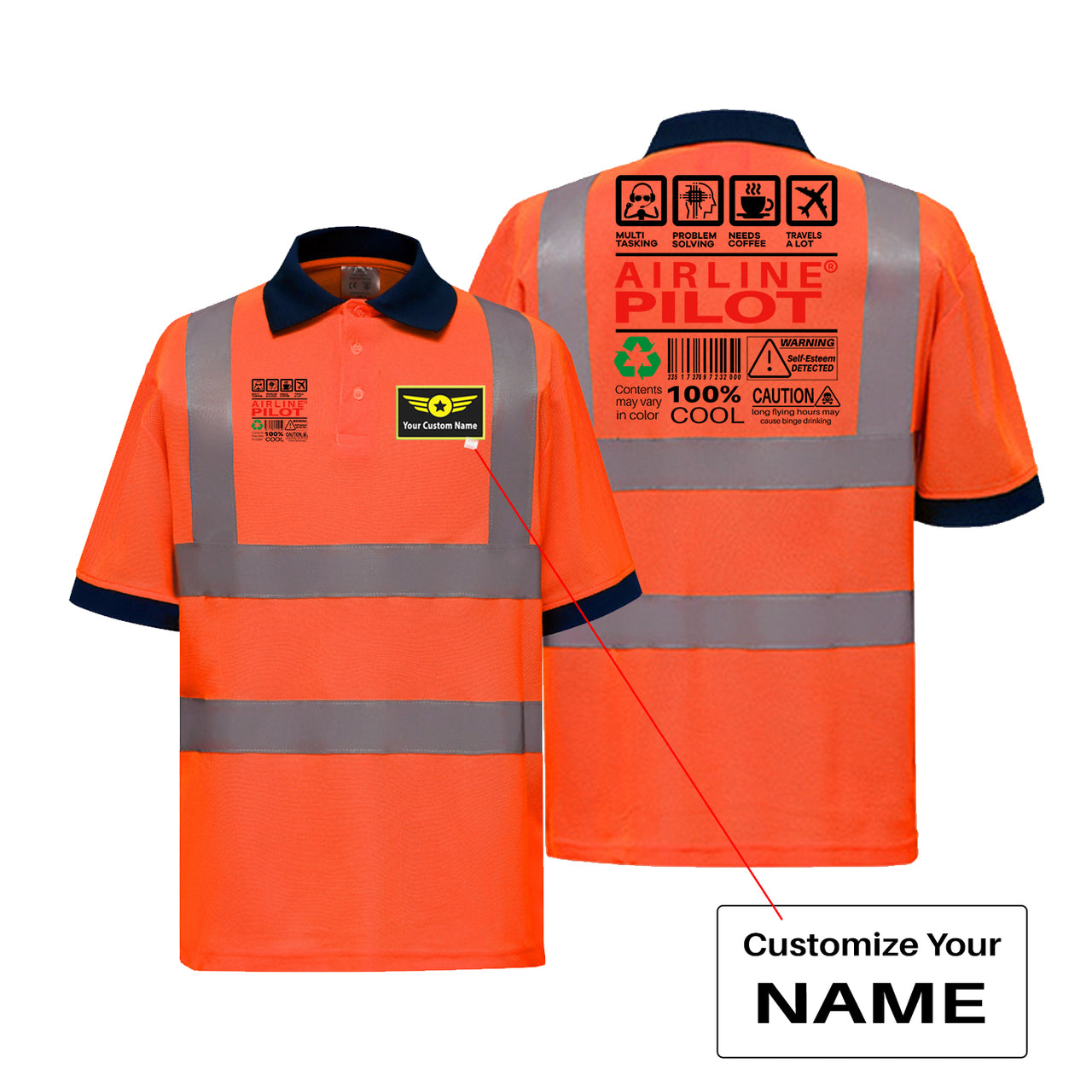 Airline Pilot Label Designed Reflective Polo T-Shirts