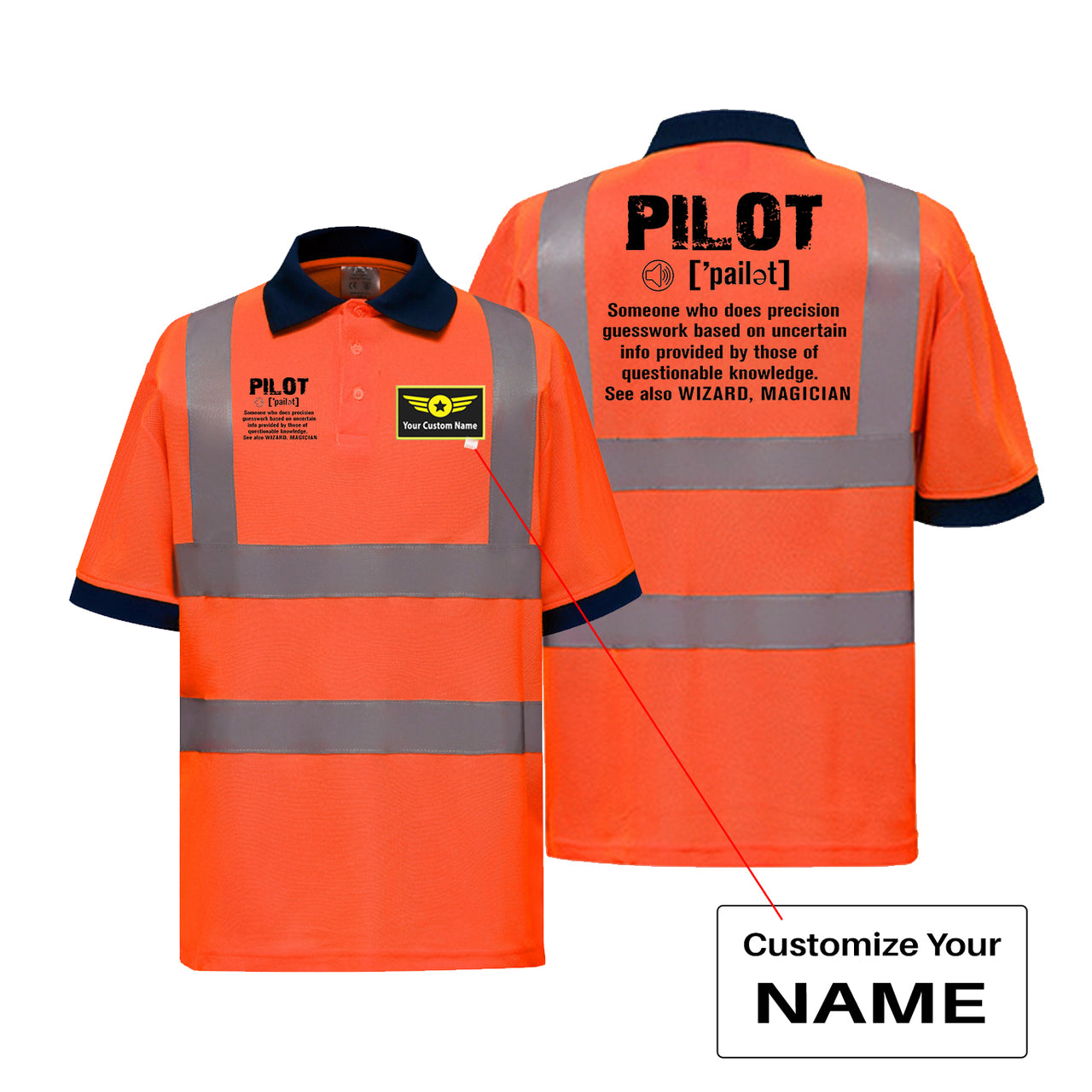 Pilot [Noun] Designed Reflective Polo T-Shirts