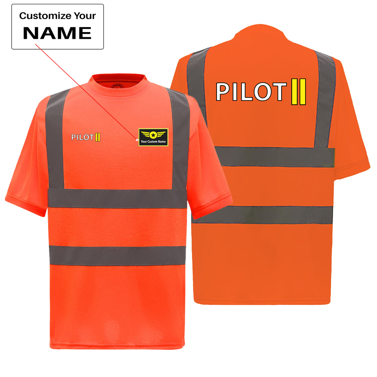 Pilot & Stripes (2 Lines) Designed Reflective T-Shirts