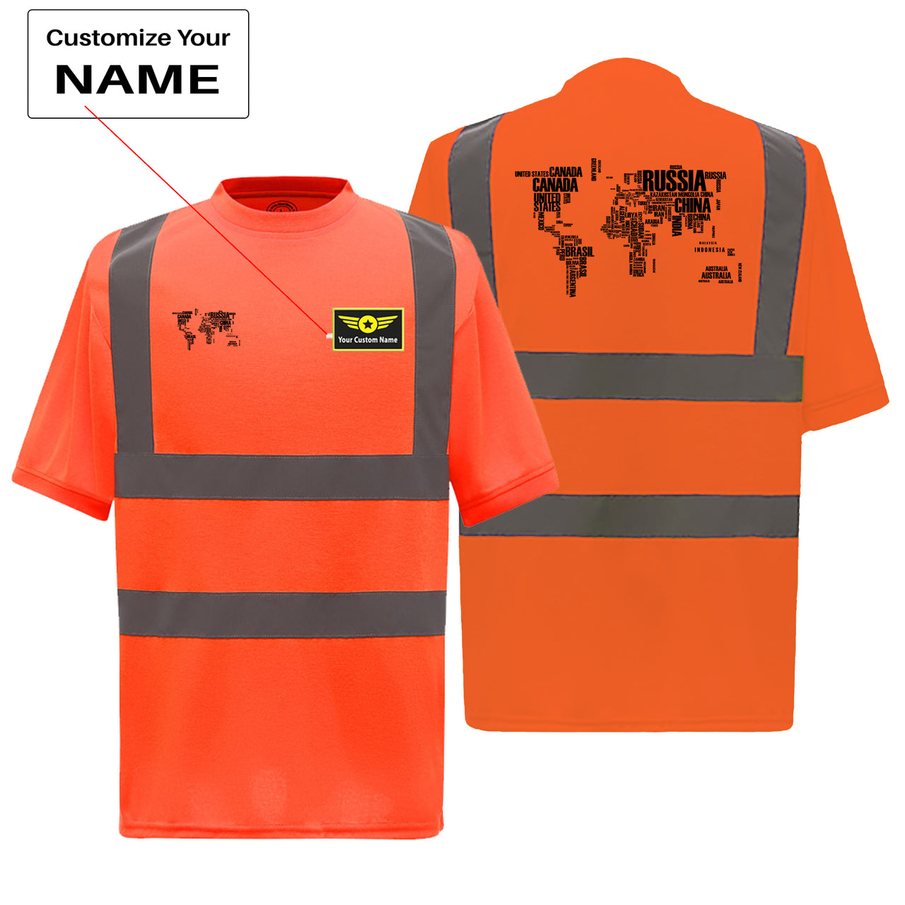 World Map (Text) Designed Reflective T-Shirts