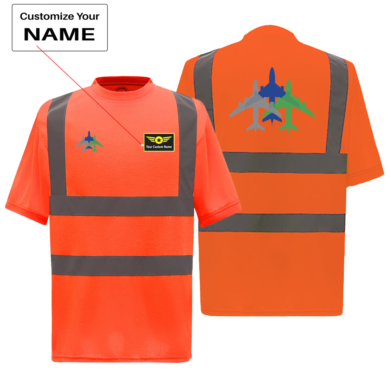 Colourful 3 Airplanes Designed Reflective T-Shirts