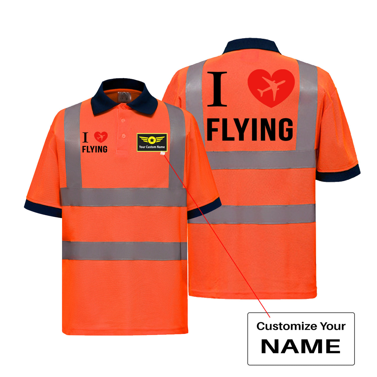 I Love Flying Designed Reflective Polo T-Shirts