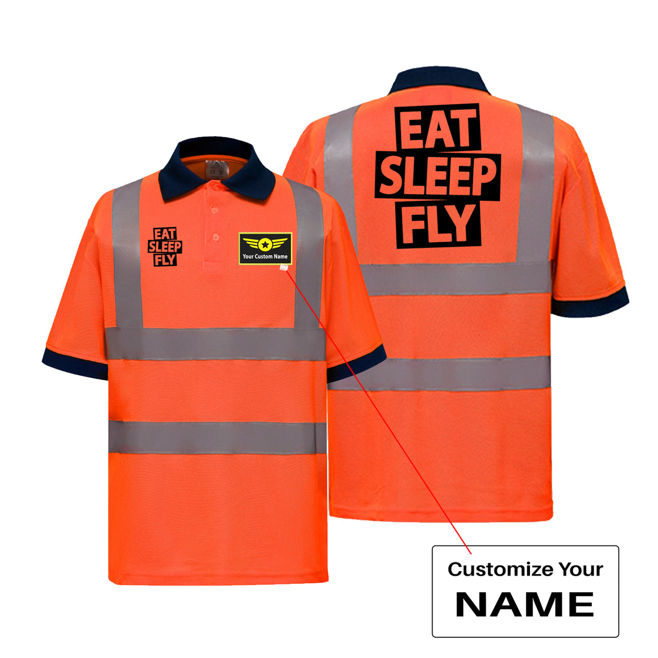 Eat Sleep Fly Designed Reflective Polo T-Shirts