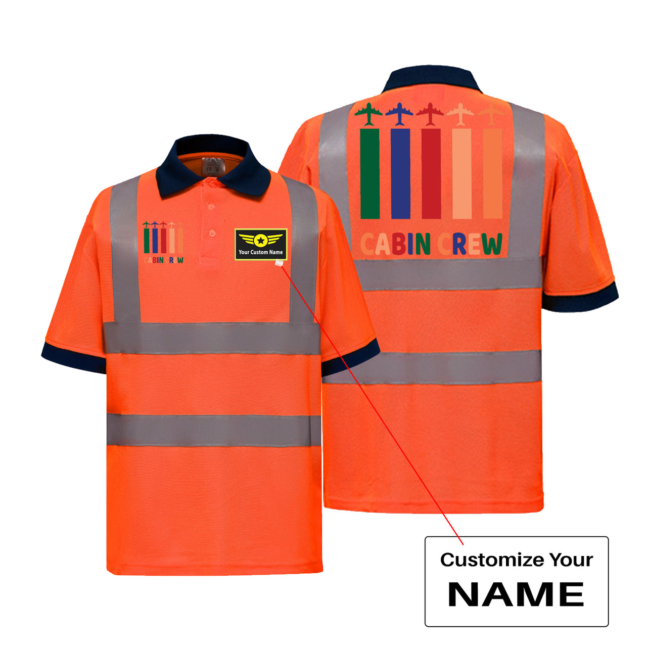 Colourful Cabin Crew Designed Reflective Polo T-Shirts