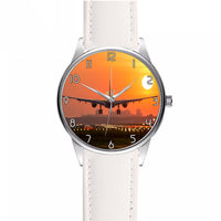 Thumbnail for Amazing Airbus A330 Landing at Sunset Designed Fashion Leather Strap Watches