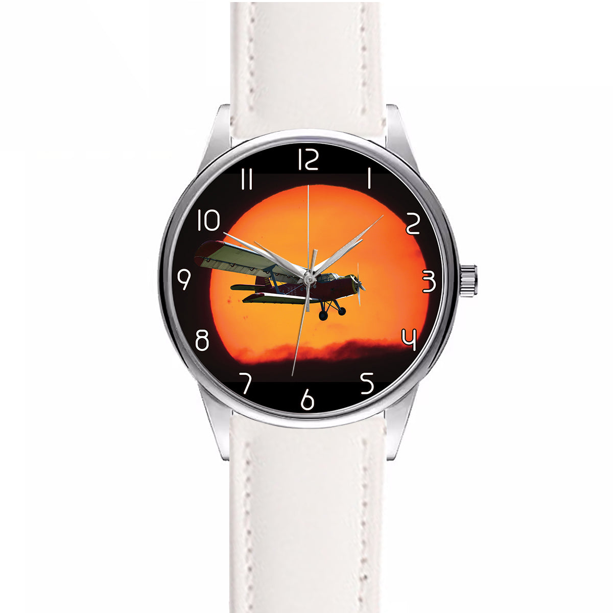 Amazing Antonov-2 With Sunset Designed Fashion Leather Strap Watches