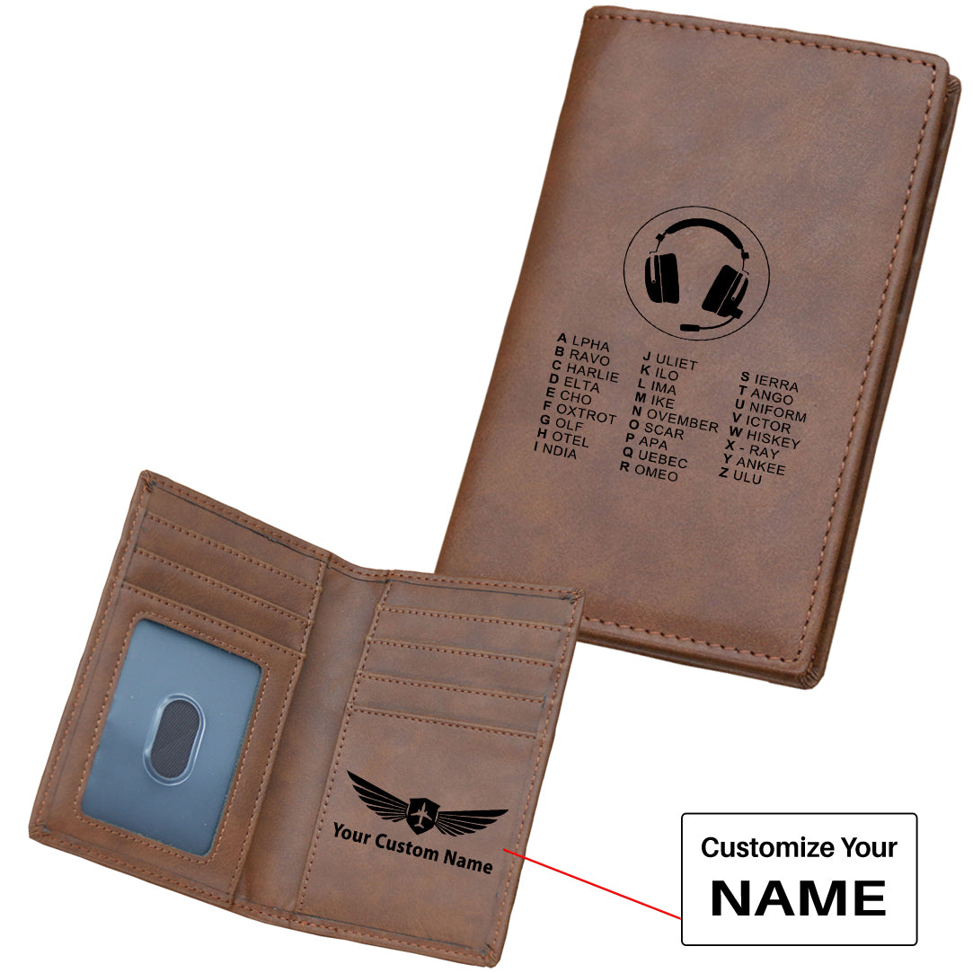 Aviation Alphabet 3 Designed Leather Card Holder Wallets