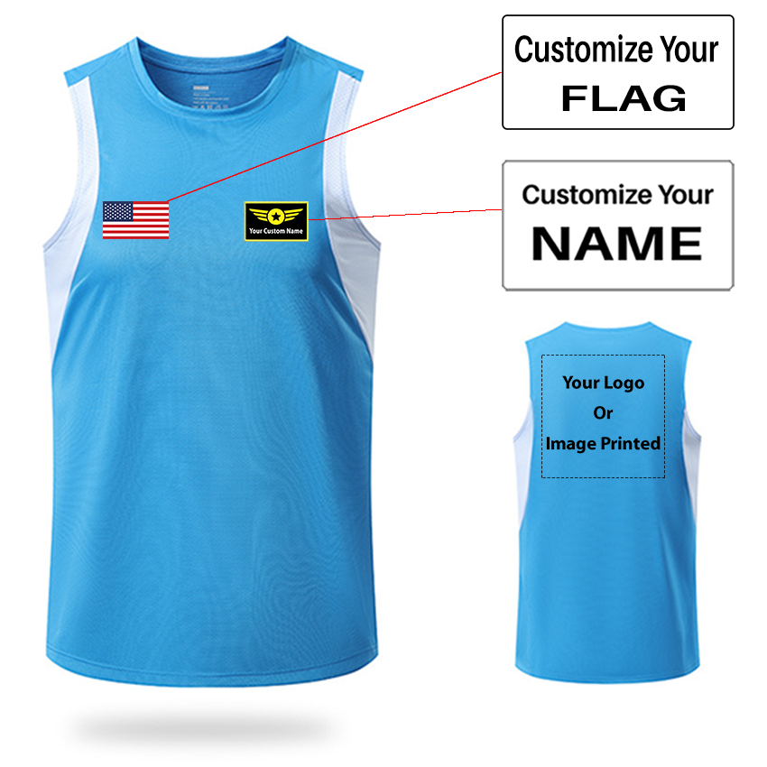 Your Custom Name & Flag + Logo Designed Sleveless Quick Dry Sports Tank Tops