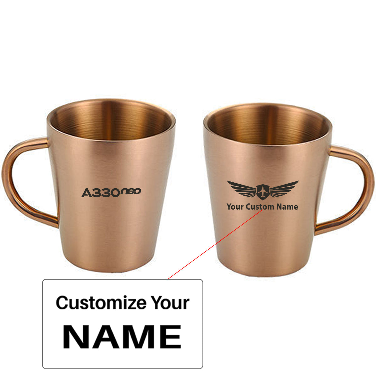 A330neo & Text Designed Stainless Steel Coffee Mugs