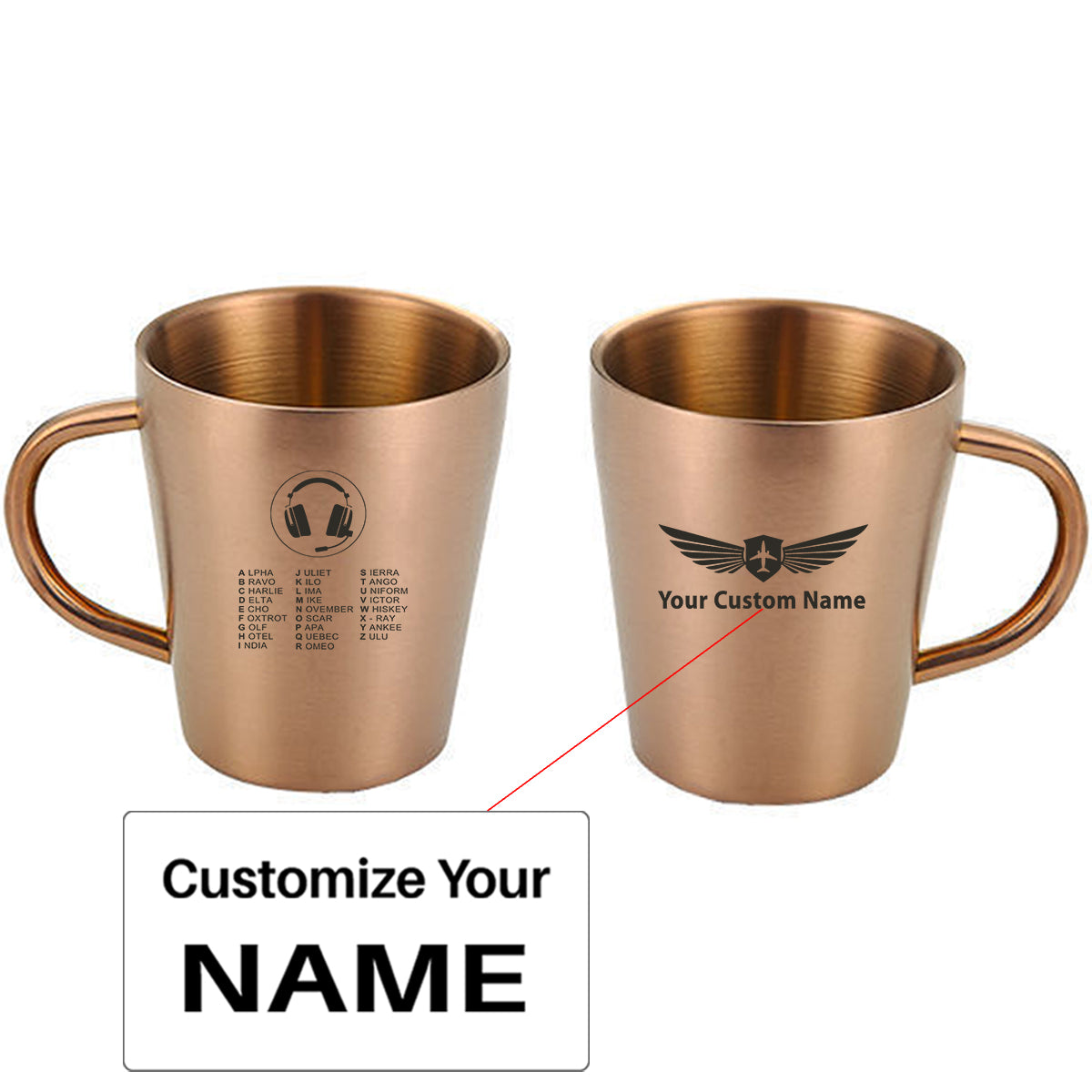 Aviation Alphabet 3 Designed Stainless Steel Coffee Mugs