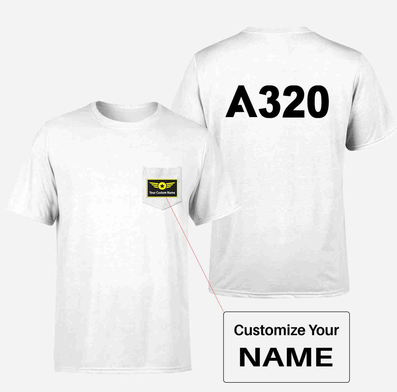 A320 Flat Text Designed Pocket T-Shirts