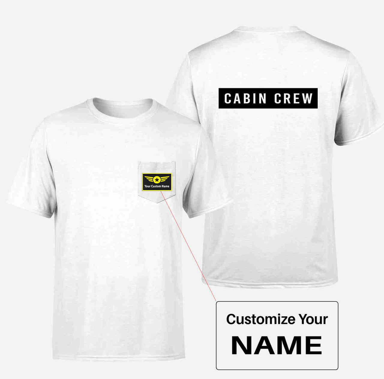 Cabin Crew Text Designed Pocket T-Shirts