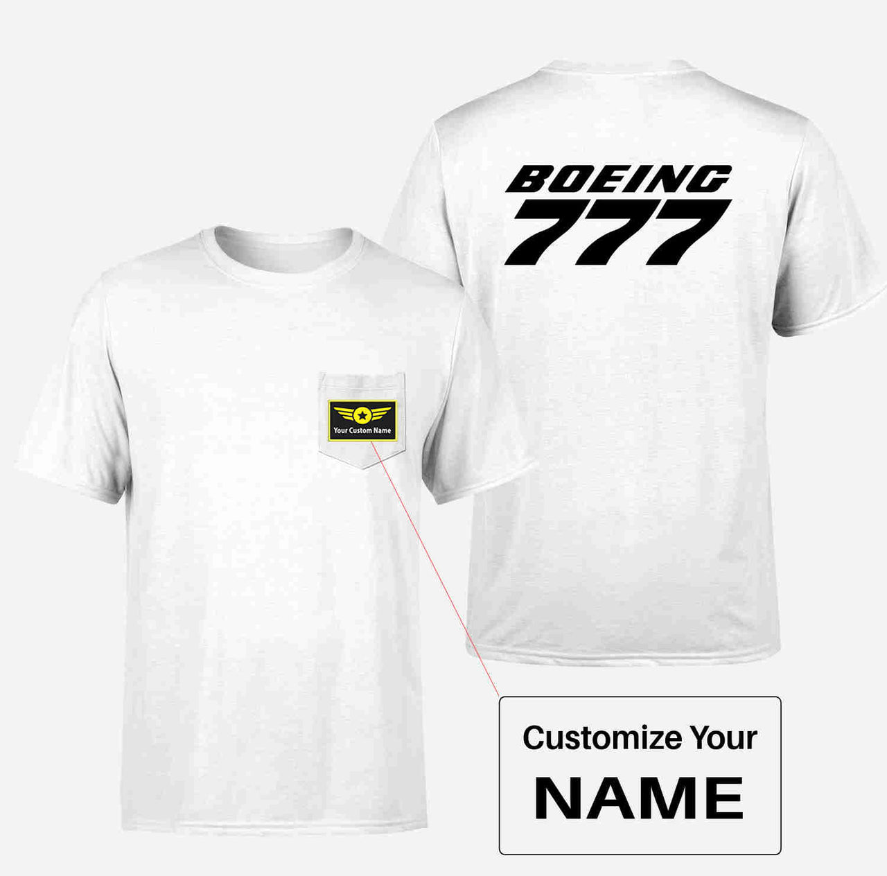 Boeing 777 & Text Designed Pocket T-Shirts